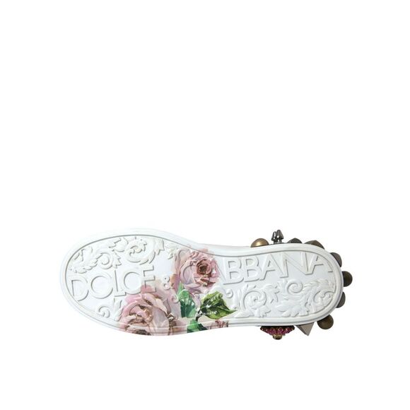 Dolce & Gabbana White Leather Crystal Roses Floral Sneakers Women's Shoes - Picture 6 of 6